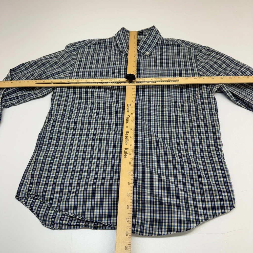 J Crew Shirt Mens Medium Blue Plaid Performance Slim Untucked Preppy Office
